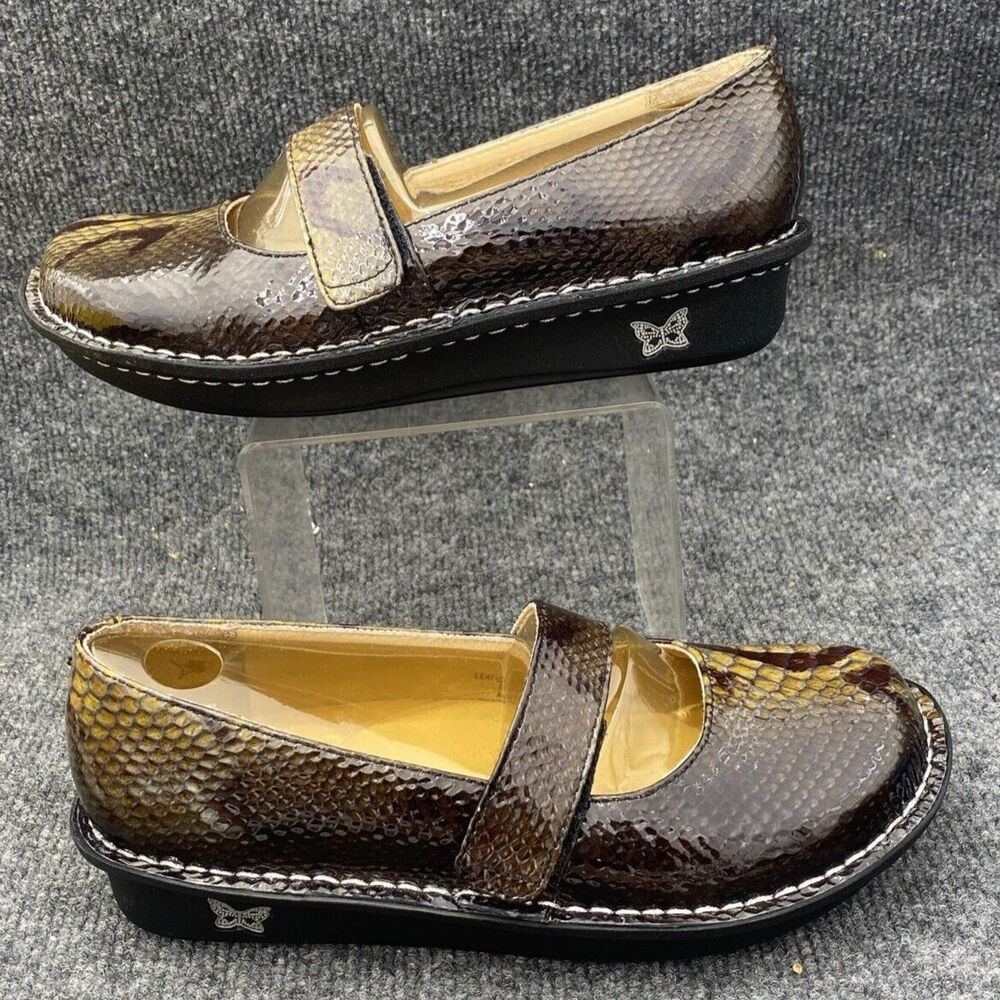 Alegria Shoes Women Size EU 37 Leather Snakeskin Print Patent Mary Jane Comfort